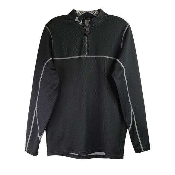 Under Armour UA Pullover ColdGear Mens Size Medium Black Quarter Zip Baselayer - Picture 2 of 10